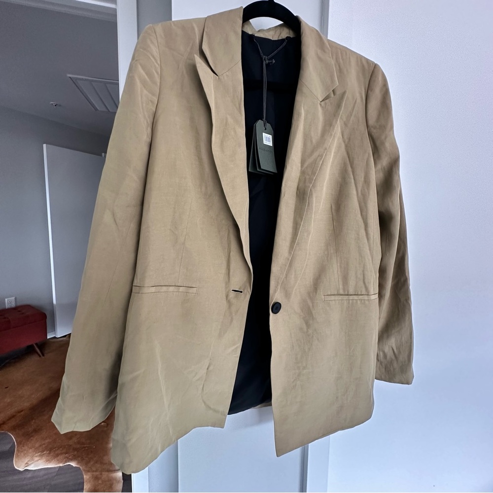 All Saints Brown Yolanda Linen Blend Blazer NWT US8 Light Khaki Brown
